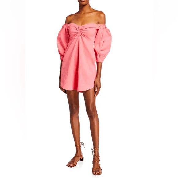 A.L.C. Mila Off-The-Shoulder Linen Mini Dress NWOT | Size 0 | Lychee - Picture 1 of 9